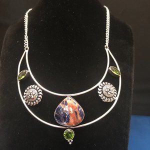 Spectacular Sodalite, Peridot Gemstone Stamped 925 Sterling Silver Necklace 18''